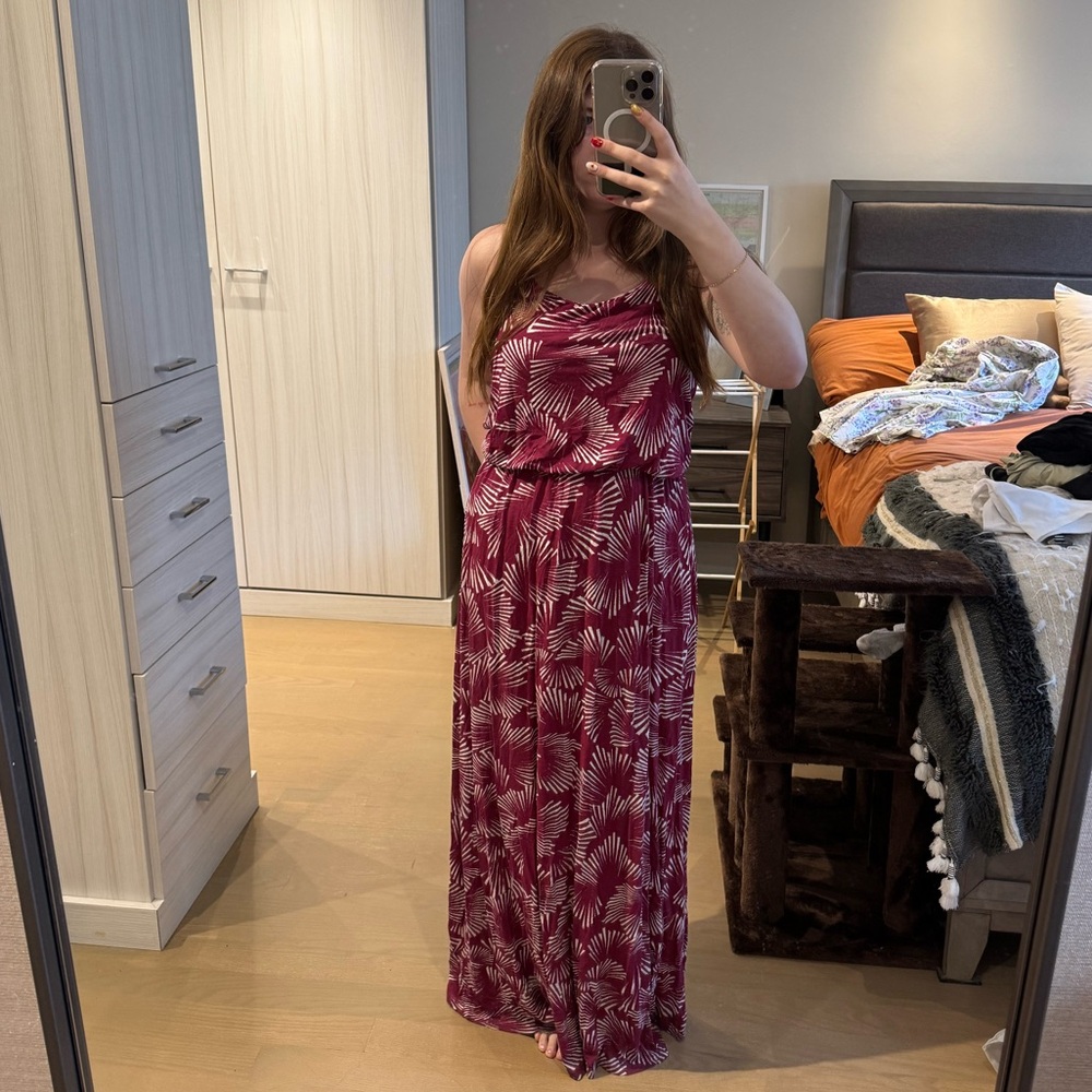 Lucky Brand Red Palm Print Maxi Dress